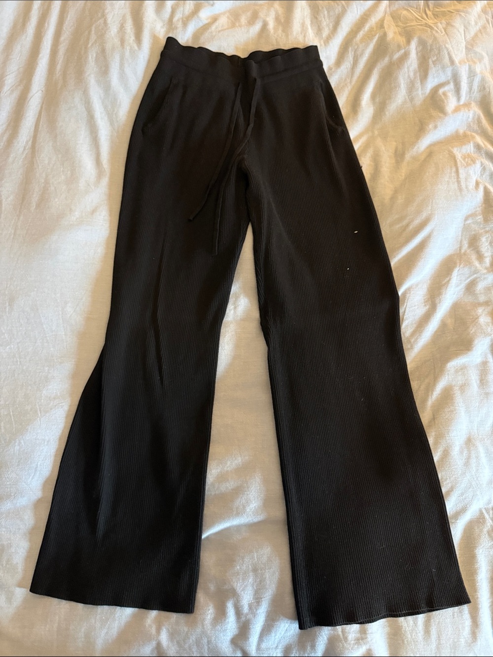 Uniqlo Black Ribbed Wide-Leg Knit Pants
